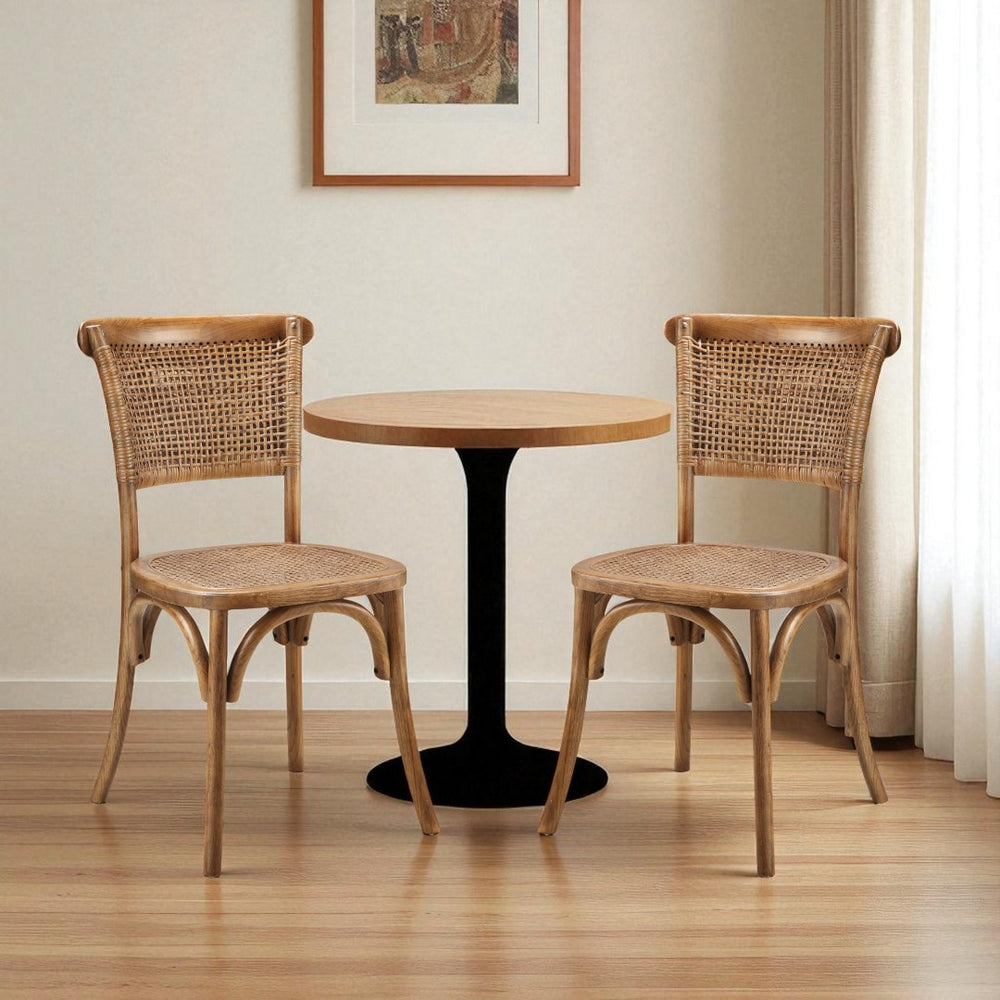 HomeRoots Set of Two Rustic Brown Rattan Dining Side Chairs - Stylish, Versatile, and Durable Seating Solution 527904