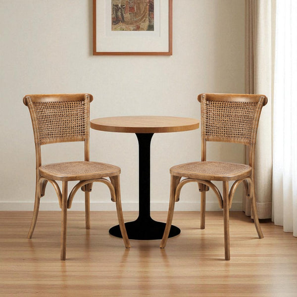 HomeRoots Set of Two Rustic Brown Rattan Dining Side Chairs - Stylish, Versatile, and Durable Seating Solution 527904