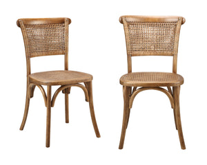 HomeRoots Set of Two Rustic Brown Rattan Dining Side Chairs - Stylish, Versatile, and Durable Seating Solution 527904