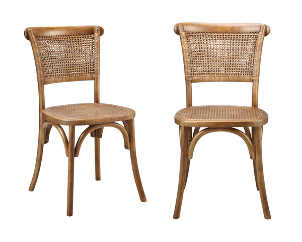 HomeRoots Set of Two Rustic Brown Rattan Dining Side Chairs - Stylish, Versatile, and Durable Seating Solution 527904