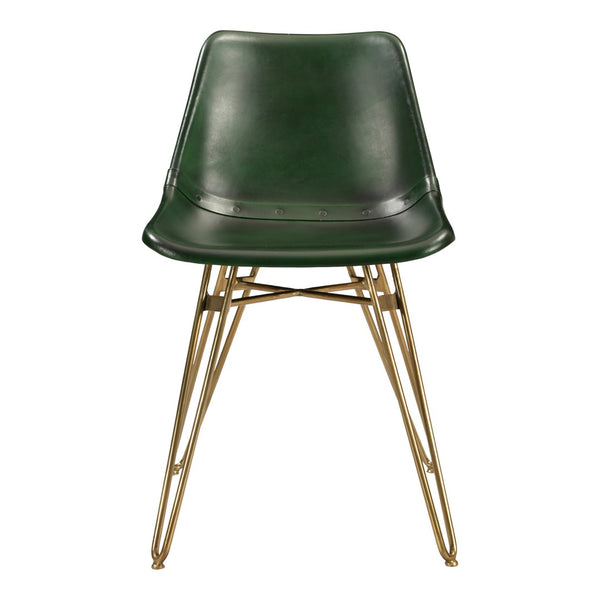 HomeRoots Set of Two Green and Gold Upholstered Leather Dining Chairs for Stylish and Versatile Seating Options 527906