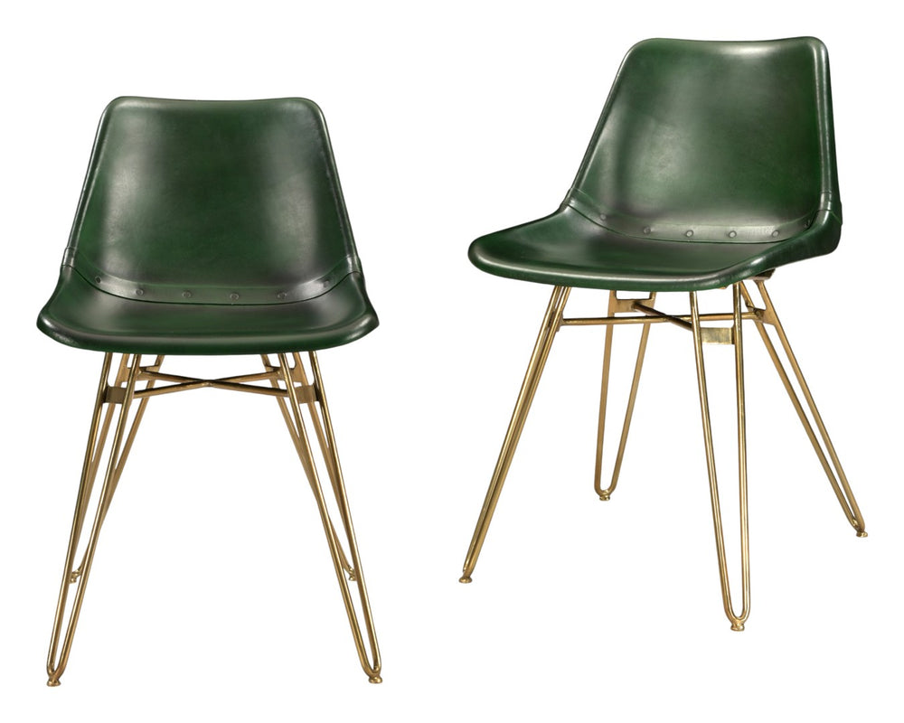 HomeRoots Set of Two Green and Gold Upholstered Leather Dining Chairs for Stylish and Versatile Seating Options 527906