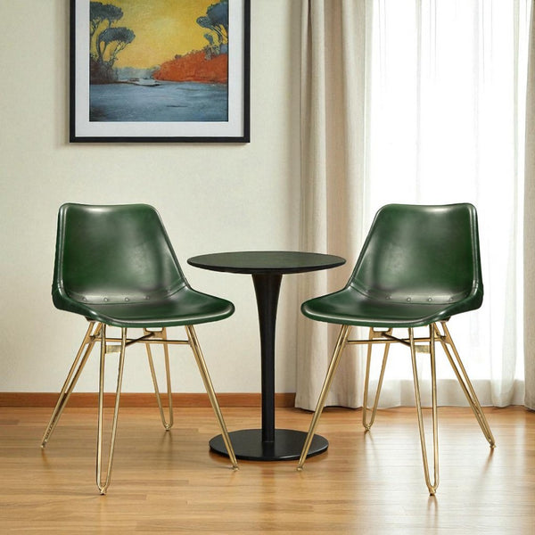 HomeRoots Set of Two Green and Gold Upholstered Leather Dining Chairs for Stylish and Versatile Seating Options 527906