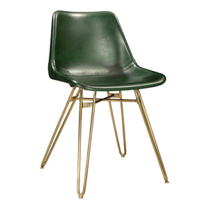 HomeRoots Set of Two Green and Gold Upholstered Leather Dining Chairs for Stylish and Versatile Seating Options 527906