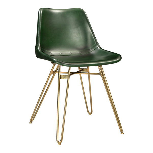 HomeRoots Set of Two Green and Gold Upholstered Leather Dining Chairs for Stylish and Versatile Seating Options 527906