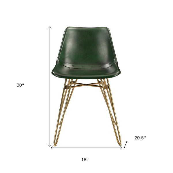 HomeRoots Set of Two Green and Gold Upholstered Leather Dining Chairs for Stylish and Versatile Seating Options 527906