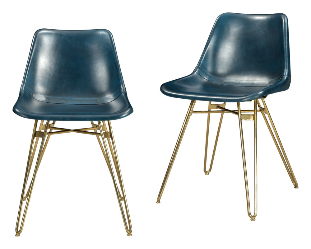 HomeRoots Set of Two Elegant Blue and Gold Leather Dining Chairs - Modern Accent Seating for Any Space 527907
