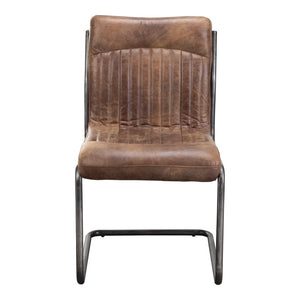 HomeRoots Set of Two Industrial Brown Leather and Iron Dining Chairs - Stylish Accent Seating for Any Room 527909