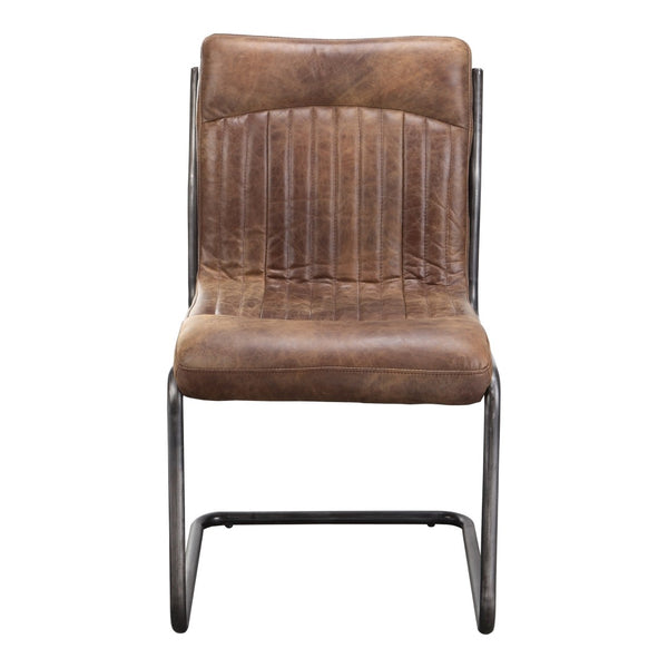 HomeRoots Set of Two Industrial Brown Leather and Iron Dining Chairs - Stylish Accent Seating for Any Room 527909