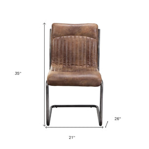 HomeRoots Set of Two Industrial Brown Leather and Iron Dining Chairs - Stylish Accent Seating for Any Room 527909