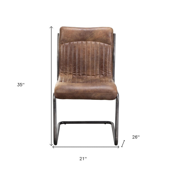 HomeRoots Set of Two Industrial Brown Leather and Iron Dining Chairs - Stylish Accent Seating for Any Room 527909