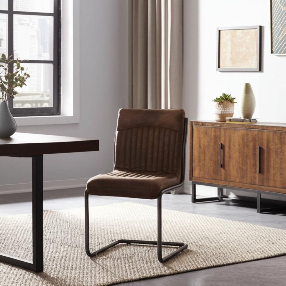HomeRoots Set of Two Industrial Brown Leather and Iron Dining Chairs - Stylish Accent Seating for Any Room 527909