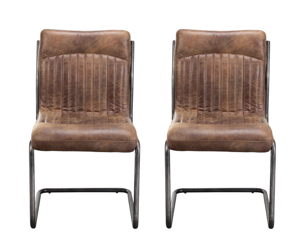 HomeRoots Set of Two Industrial Brown Leather and Iron Dining Chairs - Stylish Accent Seating for Any Room 527909