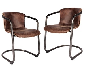 HomeRoots Set of Two Elegant Brown & Silver Upholstered Leather Dining Arm Chairs for Stylish Comfort 527910