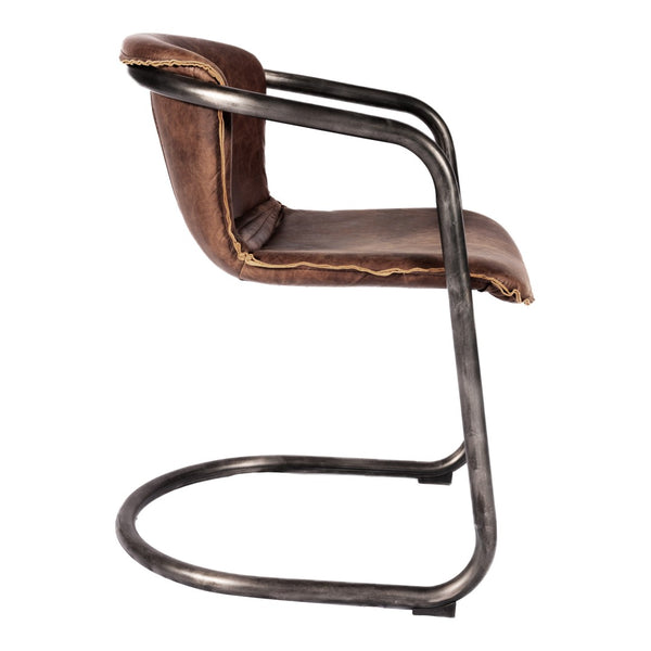 HomeRoots Set of Two Elegant Brown & Silver Upholstered Leather Dining Arm Chairs for Stylish Comfort 527910