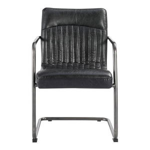 HomeRoots Set of Two Contemporary Black Leather and Iron Dining Chairs for Stylish Comfort and Versatility 527911