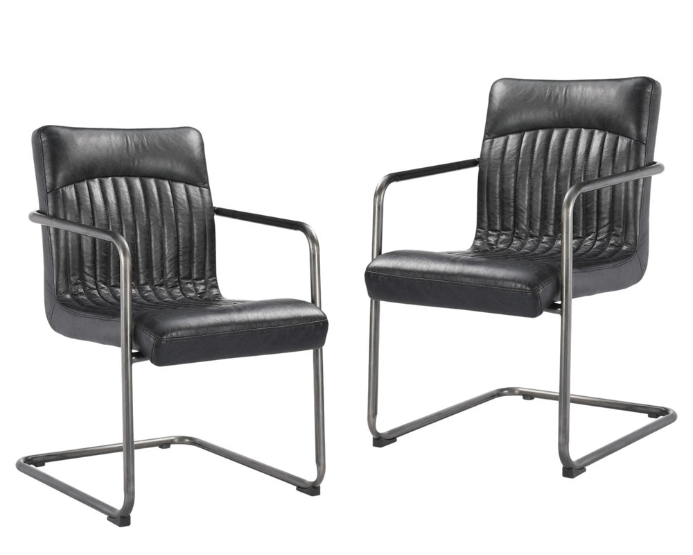 HomeRoots Set of Two Contemporary Black Leather and Iron Dining Chairs for Stylish Comfort and Versatility 527911