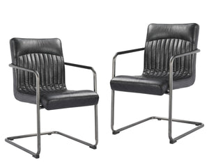 HomeRoots Set of Two Contemporary Black Leather and Iron Dining Chairs for Stylish Comfort and Versatility 527911