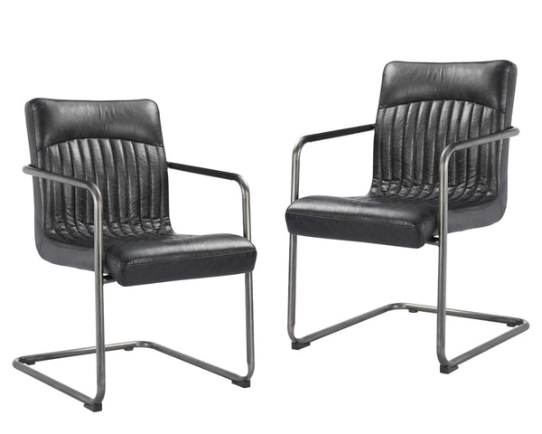 HomeRoots Set of Two Contemporary Black Leather and Iron Dining Chairs for Stylish Comfort and Versatility 527911
