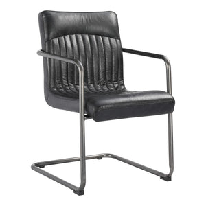 HomeRoots Set of Two Contemporary Black Leather and Iron Dining Chairs for Stylish Comfort and Versatility 527911