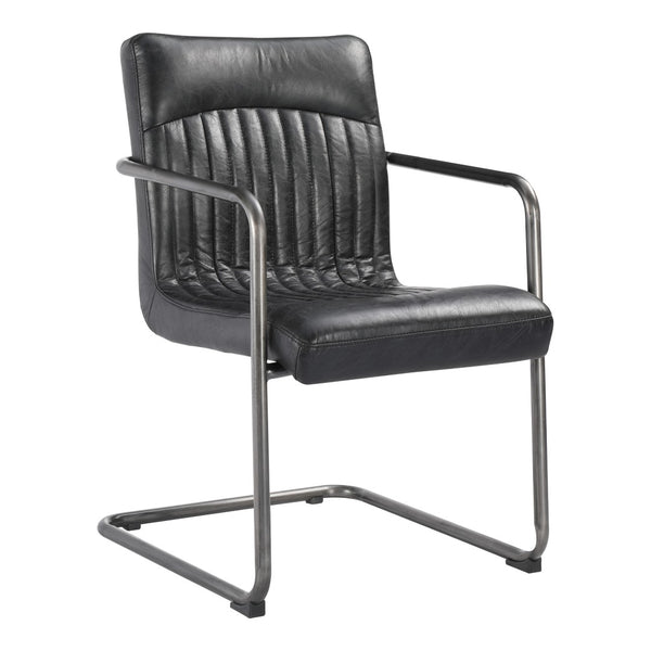 HomeRoots Set of Two Contemporary Black Leather and Iron Dining Chairs for Stylish Comfort and Versatility 527911