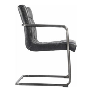 HomeRoots Set of Two Contemporary Black Leather and Iron Dining Chairs for Stylish Comfort and Versatility 527911