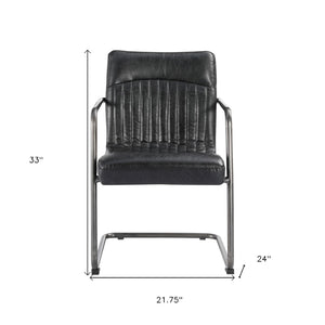 HomeRoots Set of Two Contemporary Black Leather and Iron Dining Chairs for Stylish Comfort and Versatility 527911