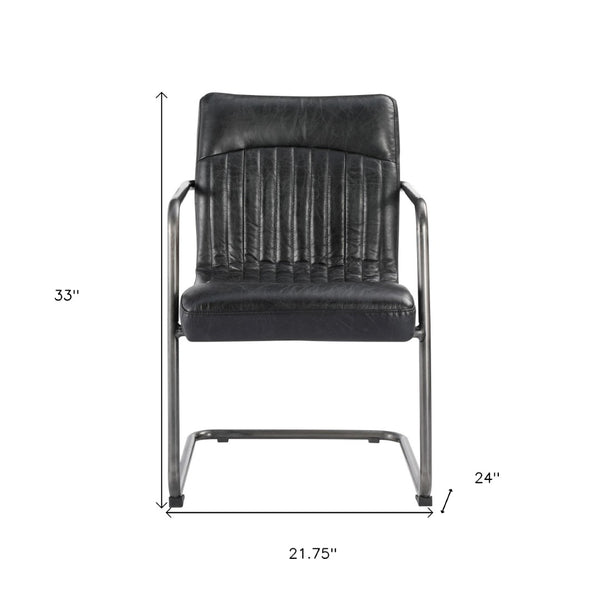 HomeRoots Set of Two Contemporary Black Leather and Iron Dining Chairs for Stylish Comfort and Versatility 527911