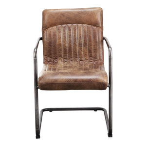 HomeRoots Set of Two Elegant Brown Leather & Iron Dining Arm Chairs for Versatile Home Comfort & Style 527912