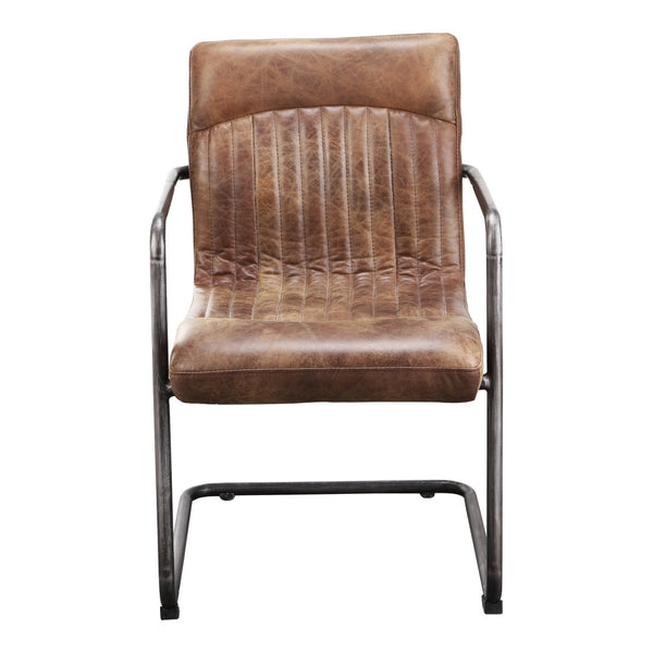 HomeRoots Set of Two Elegant Brown Leather & Iron Dining Arm Chairs for Versatile Home Comfort & Style 527912