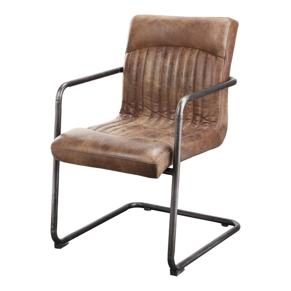 HomeRoots Set of Two Elegant Brown Leather & Iron Dining Arm Chairs for Versatile Home Comfort & Style 527912
