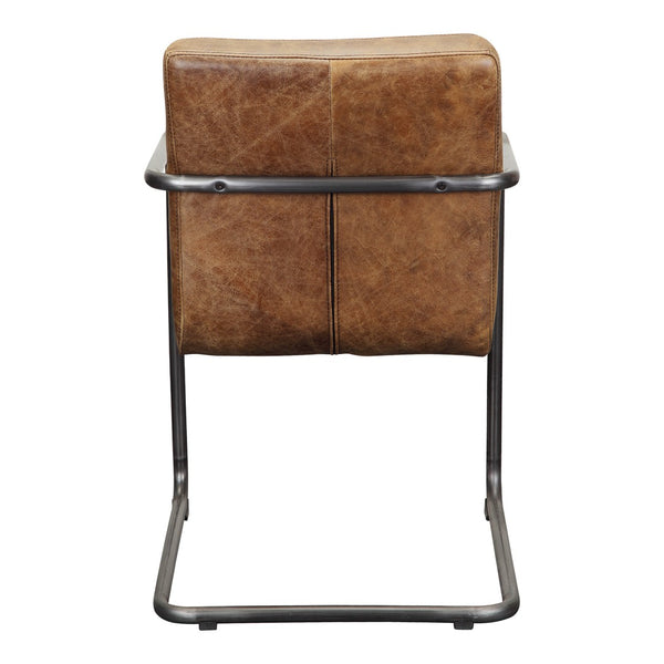 HomeRoots Set of Two Elegant Brown Leather & Iron Dining Arm Chairs for Versatile Home Comfort & Style 527912