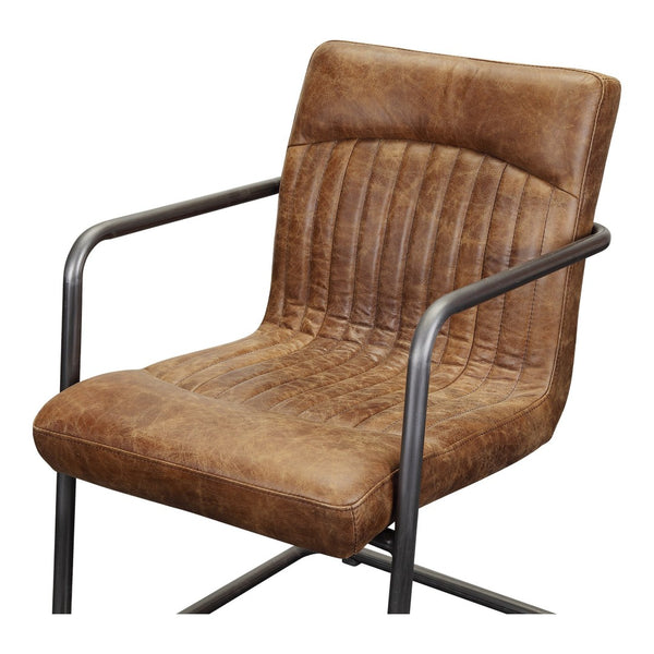 HomeRoots Set of Two Elegant Brown Leather & Iron Dining Arm Chairs for Versatile Home Comfort & Style 527912