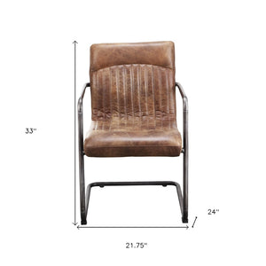HomeRoots Set of Two Elegant Brown Leather & Iron Dining Arm Chairs for Versatile Home Comfort & Style 527912