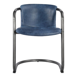 HomeRoots Set of Two Stylish Blue Leather and Black Iron Dining Arm Chairs for Modern Home Décor 527913
