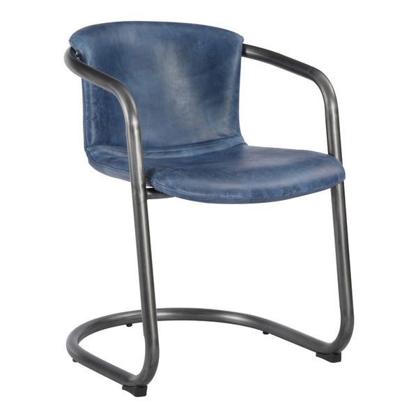 HomeRoots Set of Two Stylish Blue Leather and Black Iron Dining Arm Chairs for Modern Home Décor 527913