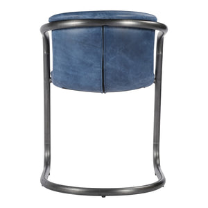 HomeRoots Set of Two Stylish Blue Leather and Black Iron Dining Arm Chairs for Modern Home Décor 527913
