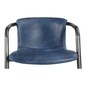 HomeRoots Set of Two Stylish Blue Leather and Black Iron Dining Arm Chairs for Modern Home Décor 527913