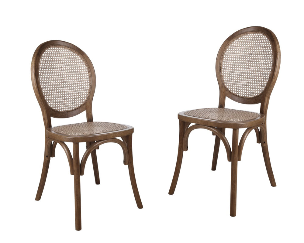 HomeRoots Set of Two Elegant Brown Rattan King Louis Dining Arm Chairs for Stylish Home and Event Decor 527914