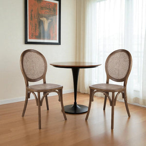 HomeRoots Set of Two Elegant Brown Rattan King Louis Dining Arm Chairs for Stylish Home and Event Decor 527914