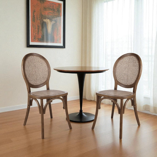 HomeRoots Set of Two Elegant Brown Rattan King Louis Dining Arm Chairs for Stylish Home and Event Decor 527914