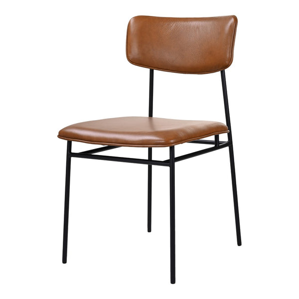 HomeRoots Brown Modern Upholstered Leather Side Chair with Open Back - Stylish Accent for Dining & Living Spaces 527916