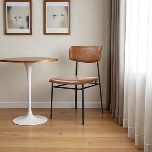 HomeRoots Brown Modern Upholstered Leather Side Chair with Open Back - Stylish Accent for Dining & Living Spaces 527916