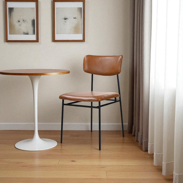 HomeRoots Brown Modern Upholstered Leather Side Chair with Open Back - Stylish Accent for Dining & Living Spaces 527916