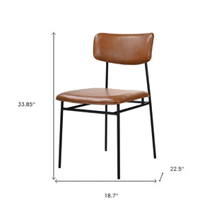 HomeRoots Brown Modern Upholstered Leather Side Chair with Open Back - Stylish Accent for Dining & Living Spaces 527916