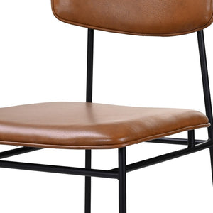 HomeRoots Brown Modern Upholstered Leather Side Chair with Open Back - Stylish Accent for Dining & Living Spaces 527916