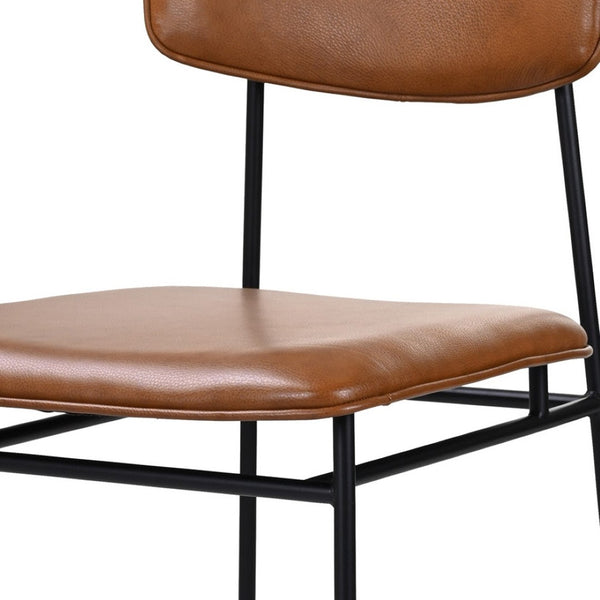 HomeRoots Brown Modern Upholstered Leather Side Chair with Open Back - Stylish Accent for Dining & Living Spaces 527916