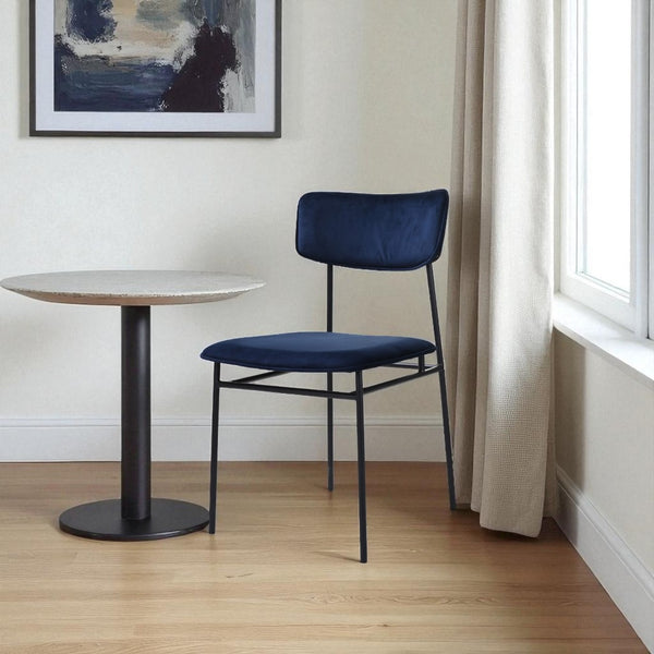 HomeRoots Blue Velvet Upholstered Open Back Dining Side Chair - Modern Armless Design, Stylish & Comfortable Seating 527917