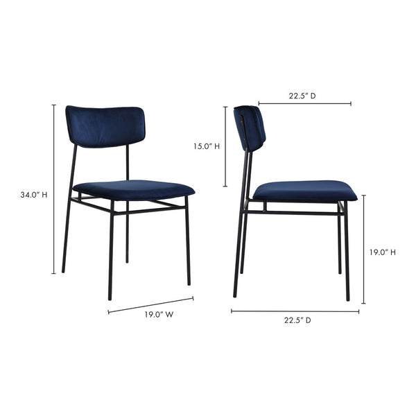 HomeRoots Blue Velvet Upholstered Open Back Dining Side Chair - Modern Armless Design, Stylish & Comfortable Seating 527917