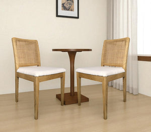 HomeRoots Set of Two Contemporary Upholstered Dining Chairs in White and Natural Wood for Versatile Use 527918
